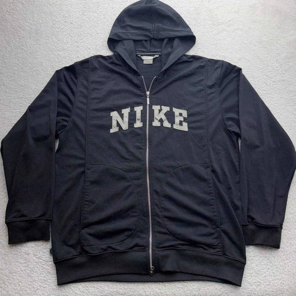 Nike Mens Full Zip Hoodie Black Spellout Logo Polyester Track Jacket Large‎